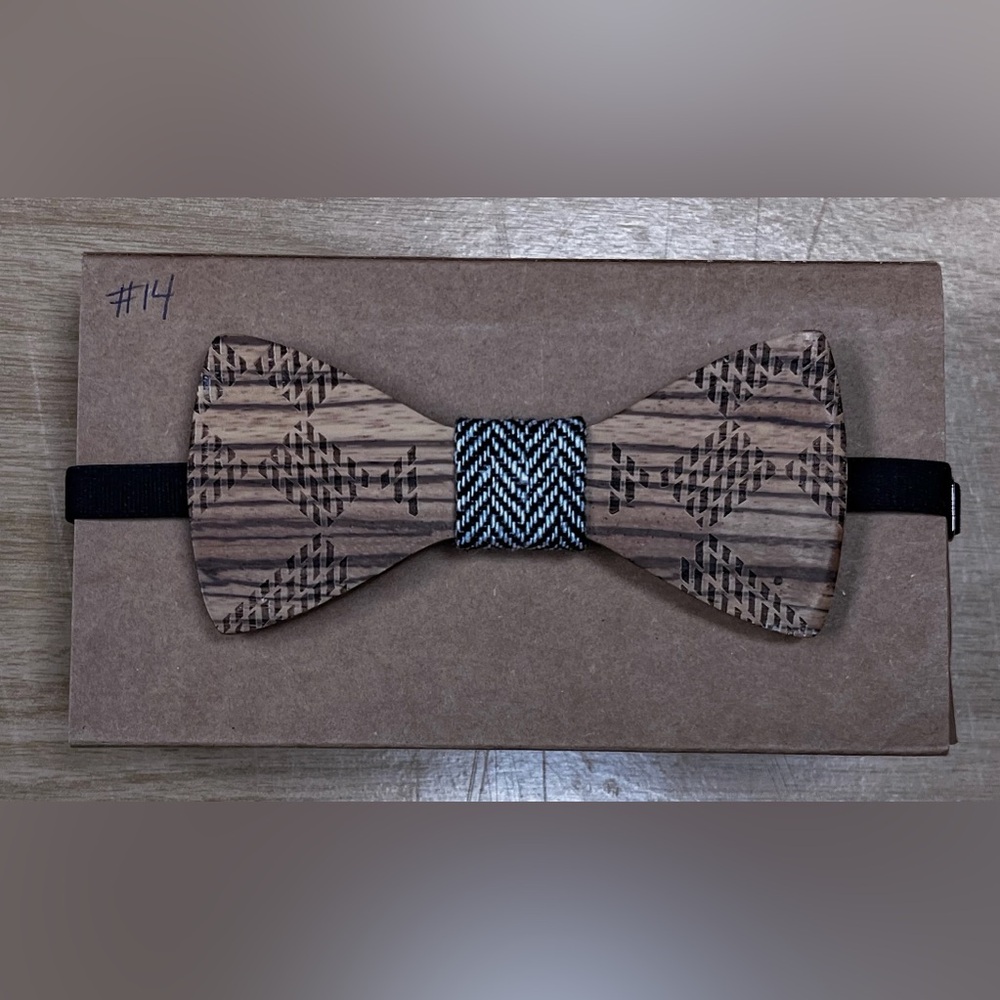 Wooden Bow Tie with Black and White Center